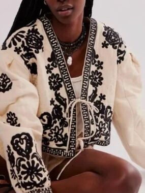 Free People Bali Mali Embroidered Cropped   Jacket